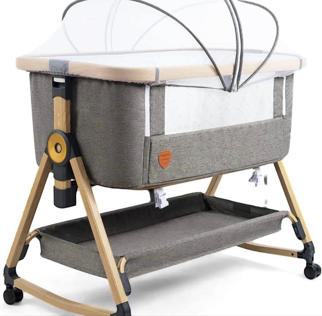 HZDMJ 高さ調整可能 ベビーベッド グレー