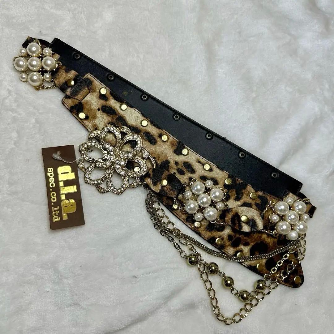 【もち】d.i.a.サイドヒョウ柄ベルトショーパン　ヒョウ柄パールベルト