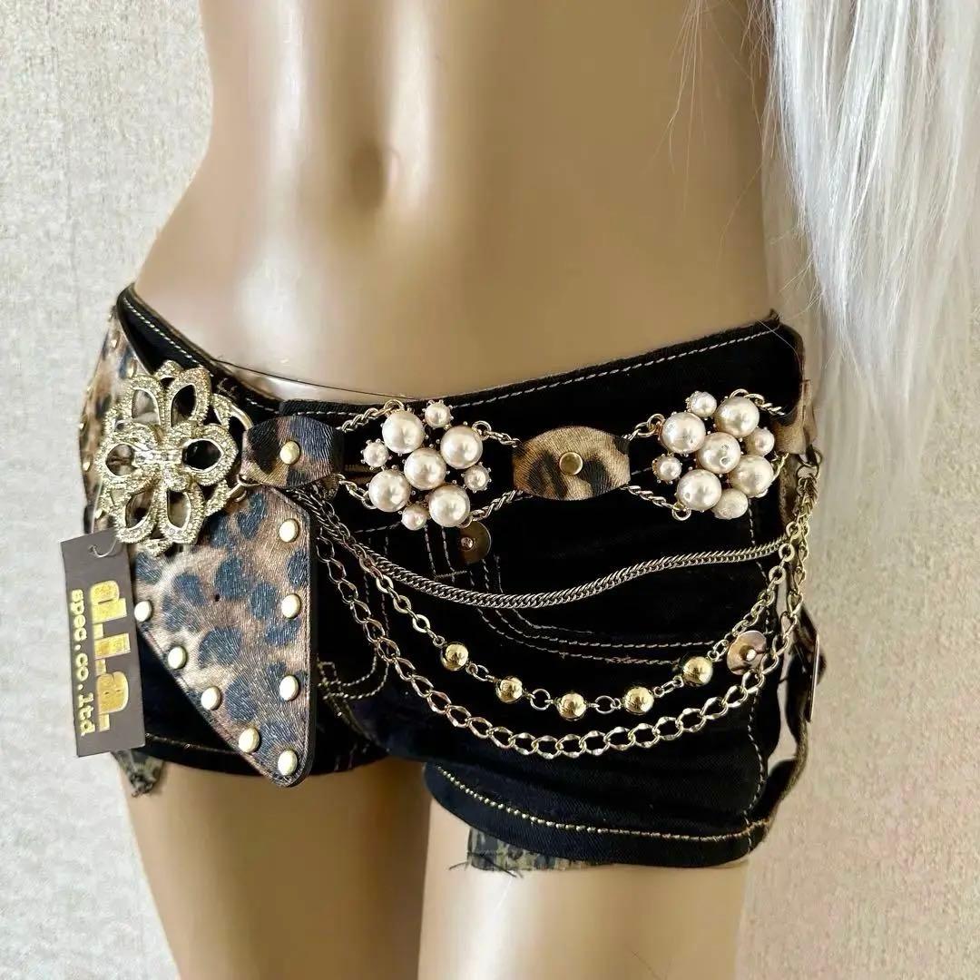 【もち】d.i.a.サイドヒョウ柄ベルトショーパン　ヒョウ柄パールベルト