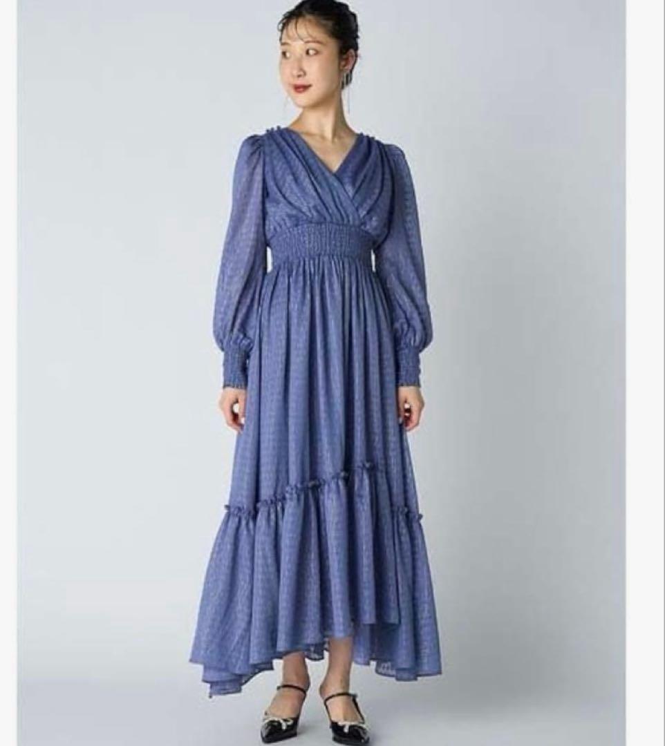 リリーブラウン ラメジャガードカシュクールワンピース