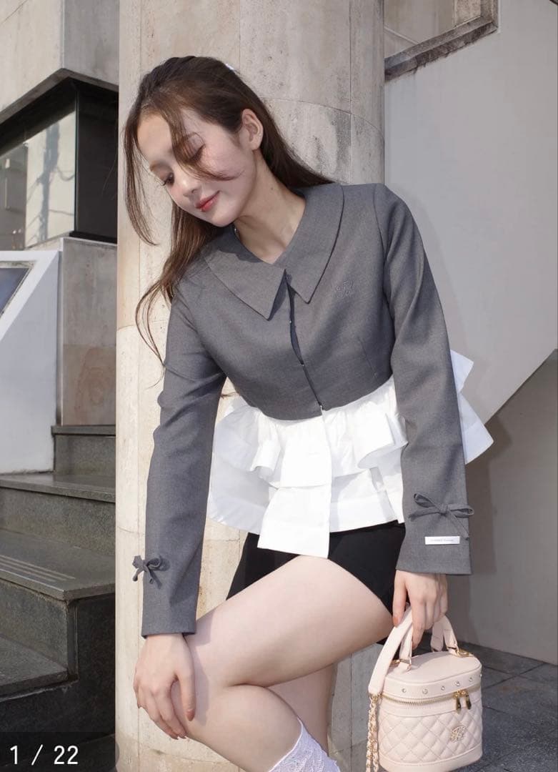 ROUGE peplum frill jacketグレー