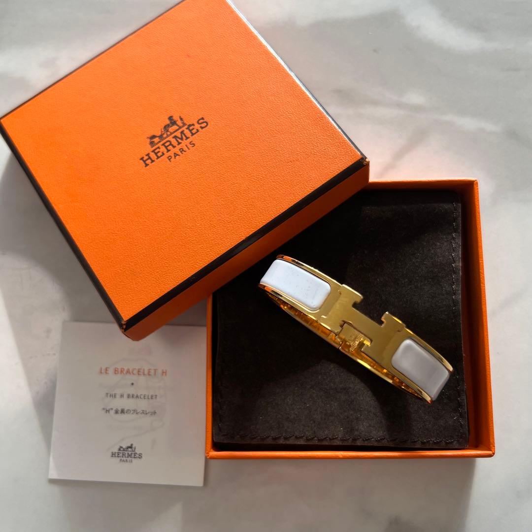 エルメス　クリッククラック　ホワイト×ゴールド金具