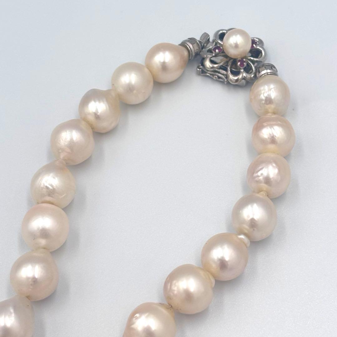 【ルビー装飾付✨超大珠 】南洋白蝶貝本真珠　11〜13.5mm パールネックレス