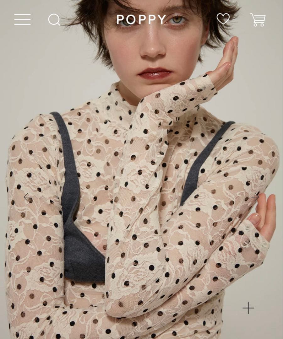 POPPYドット柄長袖トップス ハイネック