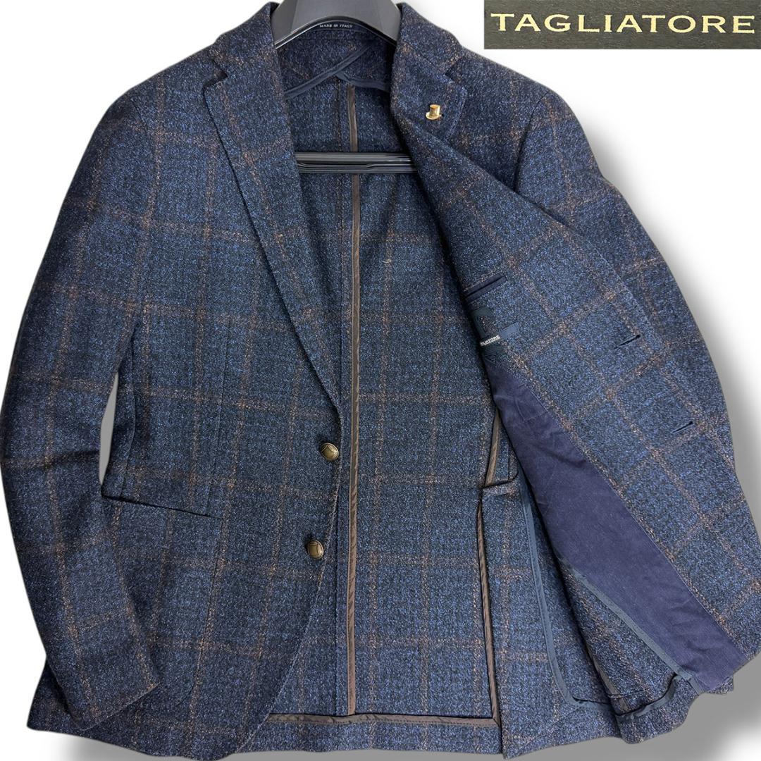 J6027 超美品 タリアトーレ カノニコ生地秋冬向けツイードジャケット 紺50
