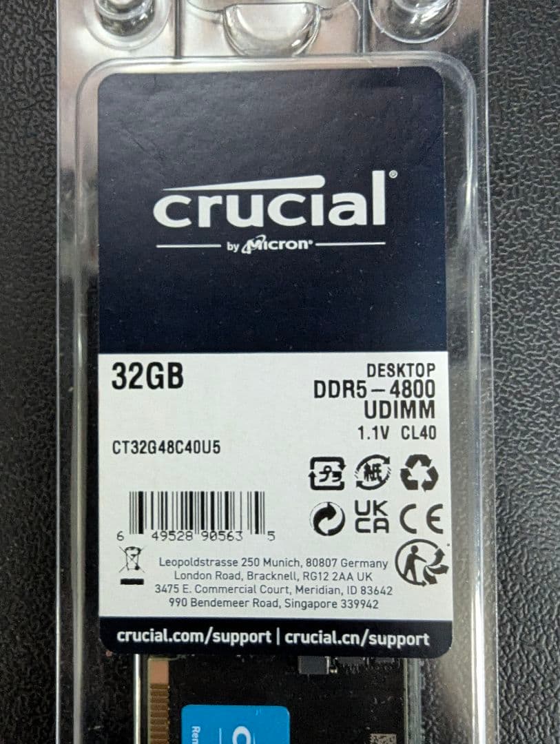 未使用 Crucial Micron DDR5-4800 32GB CL40