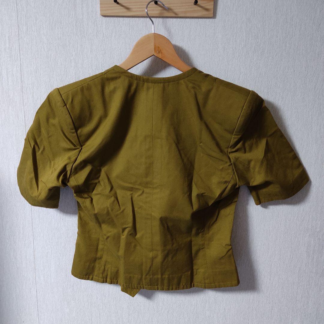 イヴサンローラン スカートスーツ上下 セットアップ 半袖 カーキ 金ボタン