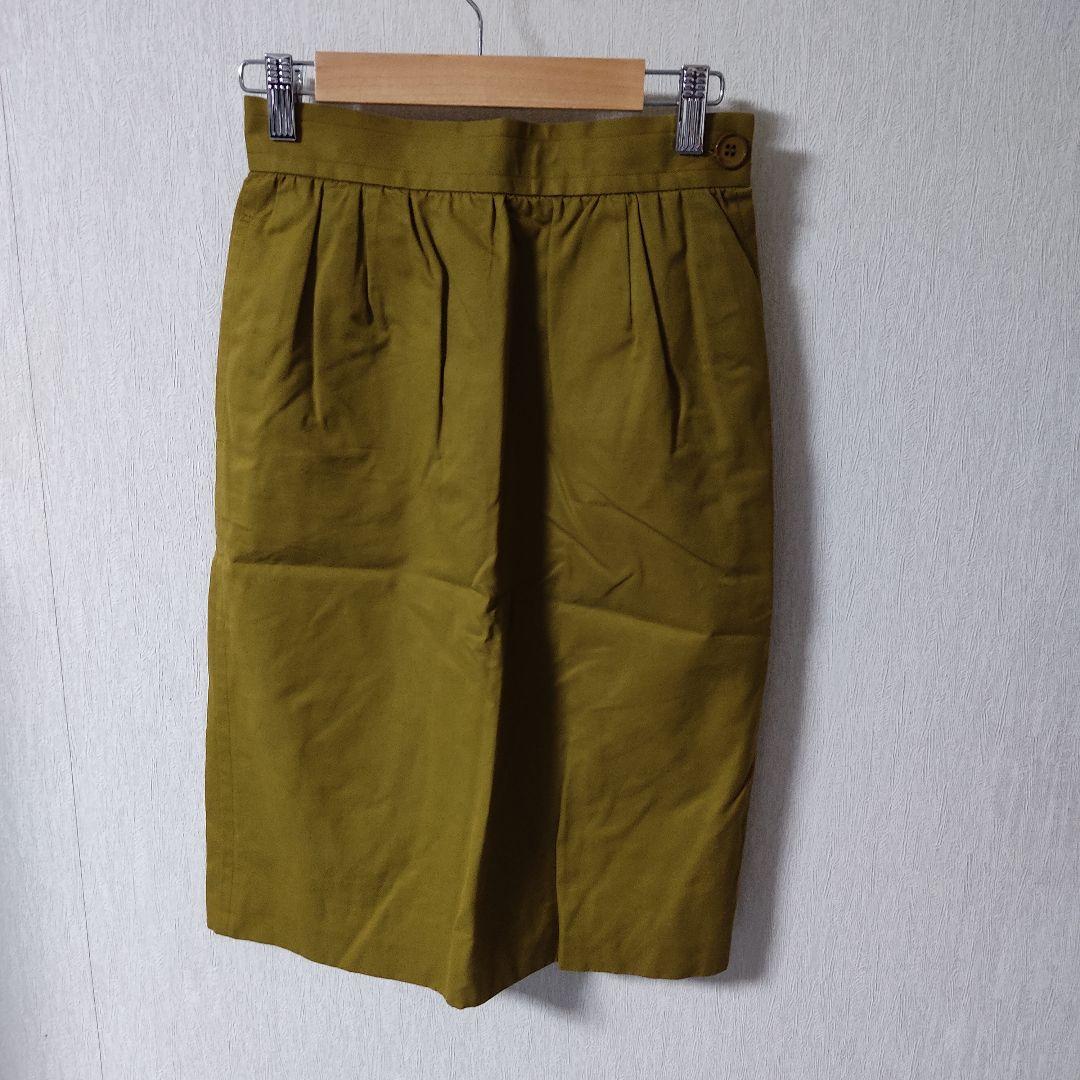 イヴサンローラン スカートスーツ上下 セットアップ 半袖 カーキ 金ボタン