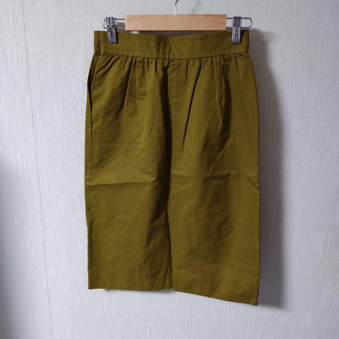 イヴサンローラン スカートスーツ上下 セットアップ 半袖 カーキ 金ボタン