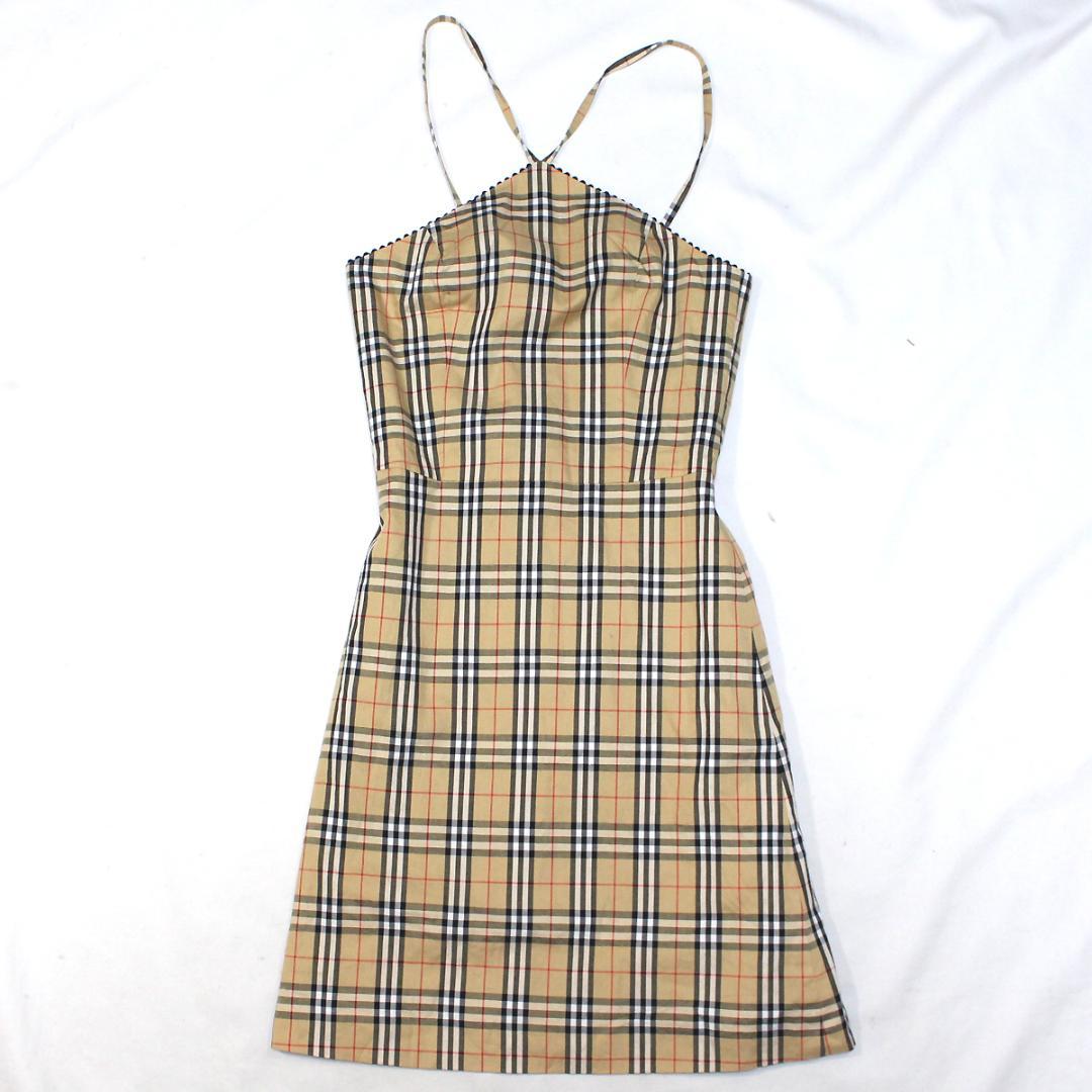 美品 バーバリー キャミソール ワンピース ミニ丈ノバチェック ベージュ 38