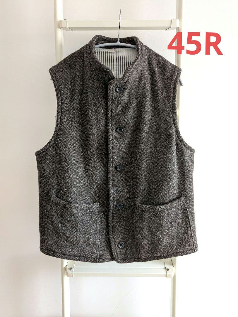 45R ツィードウール スタンドネックベスト 大きめサイズ ユニセックス