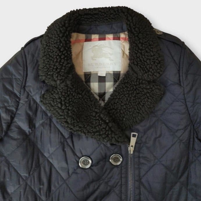 バーバリー　キルティングジャケット　ノバチェック　中綿コート　紺色　160