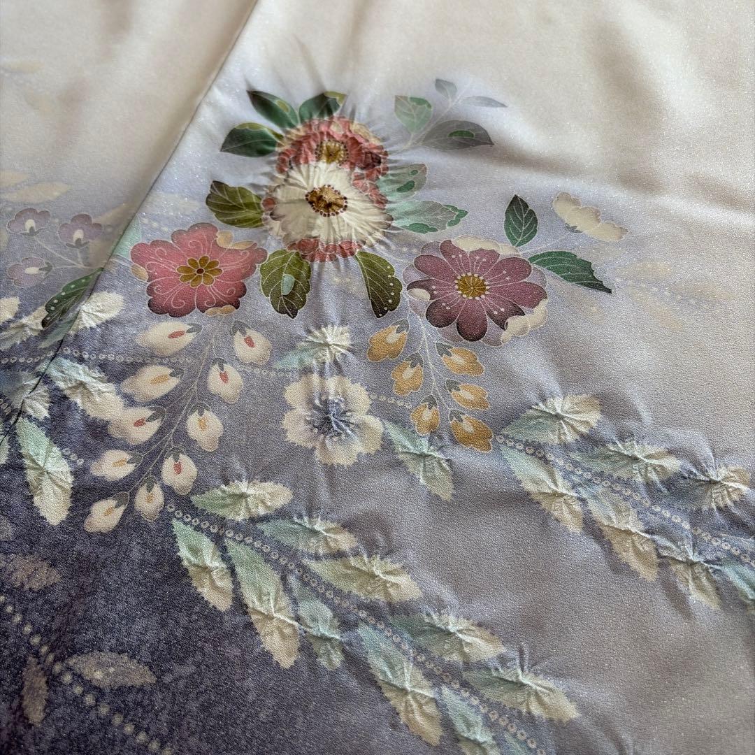 H*す様 ■E5752■正絹■グレイ　ラメ　辻が花絞り　袷　訪問着■丈162裄6