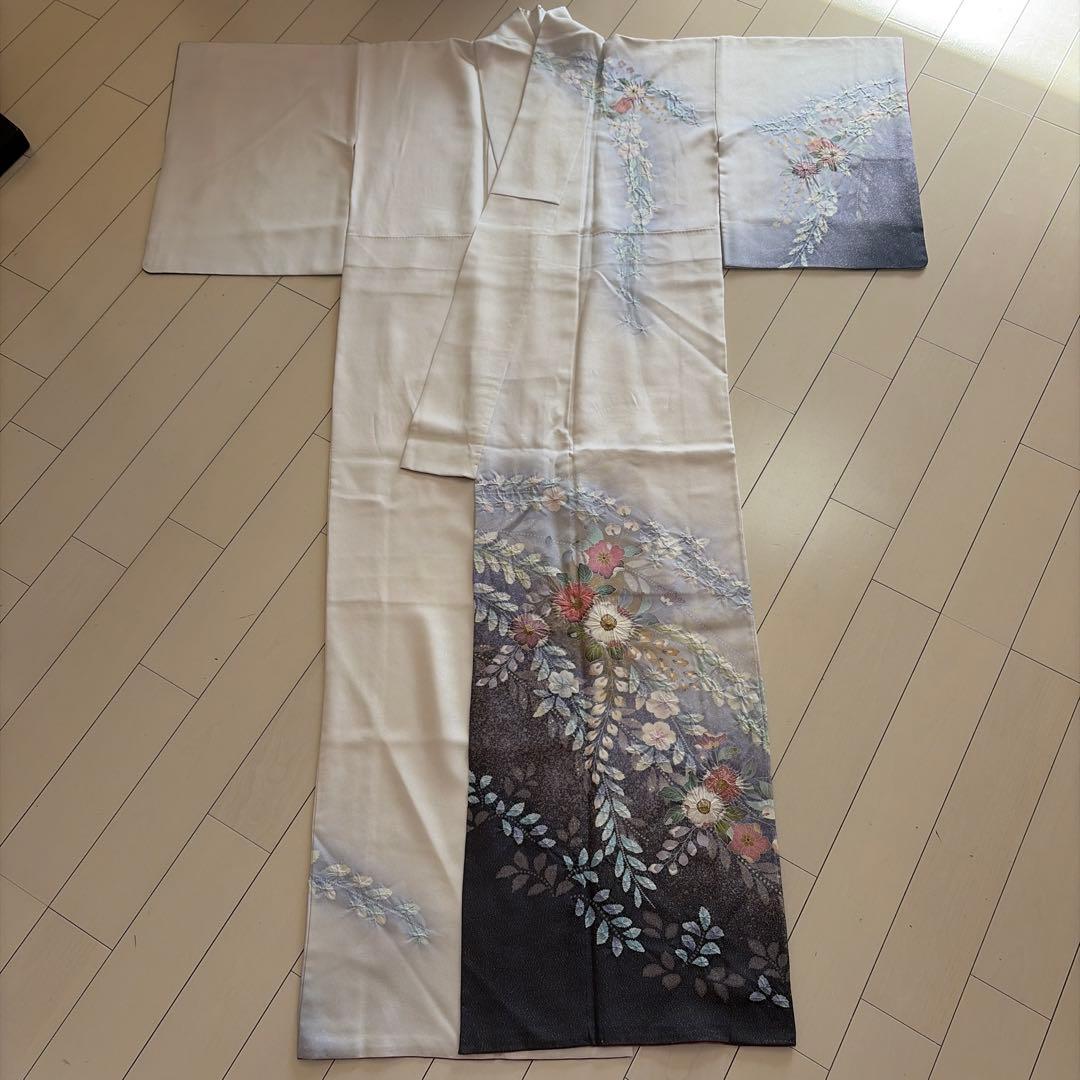 H*す様 ■E5752■正絹■グレイ　ラメ　辻が花絞り　袷　訪問着■丈162裄6