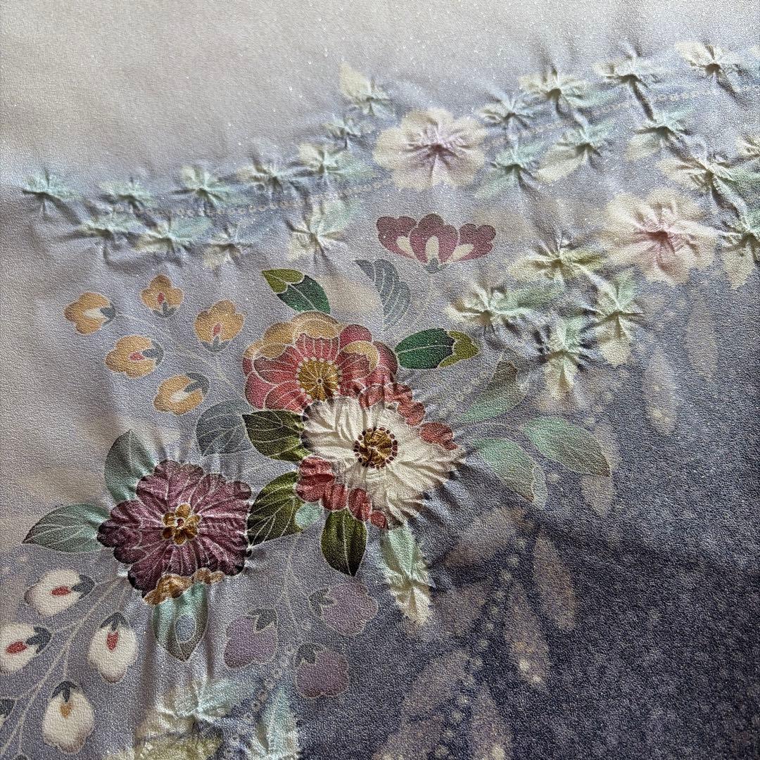 H*す様 ■E5752■正絹■グレイ　ラメ　辻が花絞り　袷　訪問着■丈162裄6