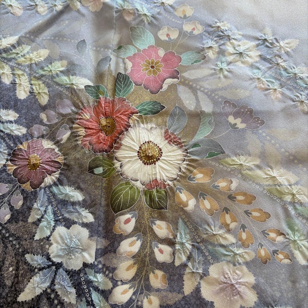 H*す様 ■E5752■正絹■グレイ　ラメ　辻が花絞り　袷　訪問着■丈162裄6