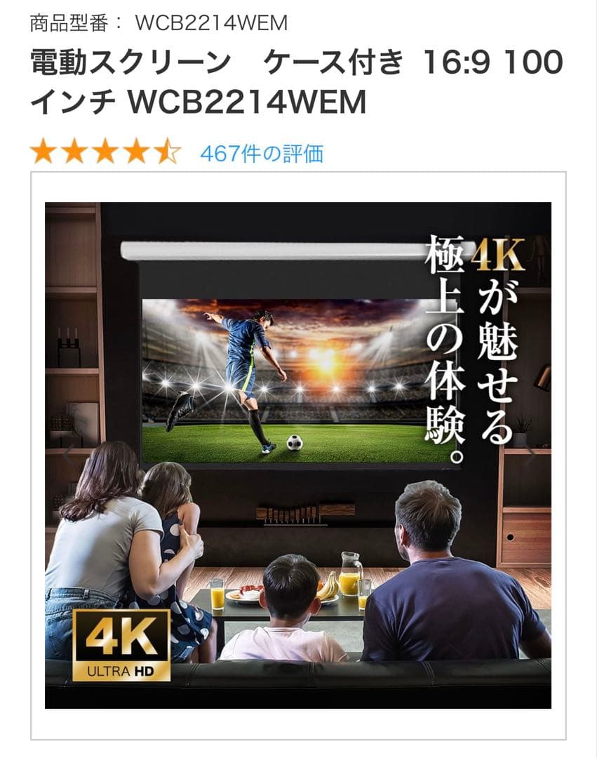 美品　天井取付タイプ　電動スクリーン 100インチ シアタースハウス製品