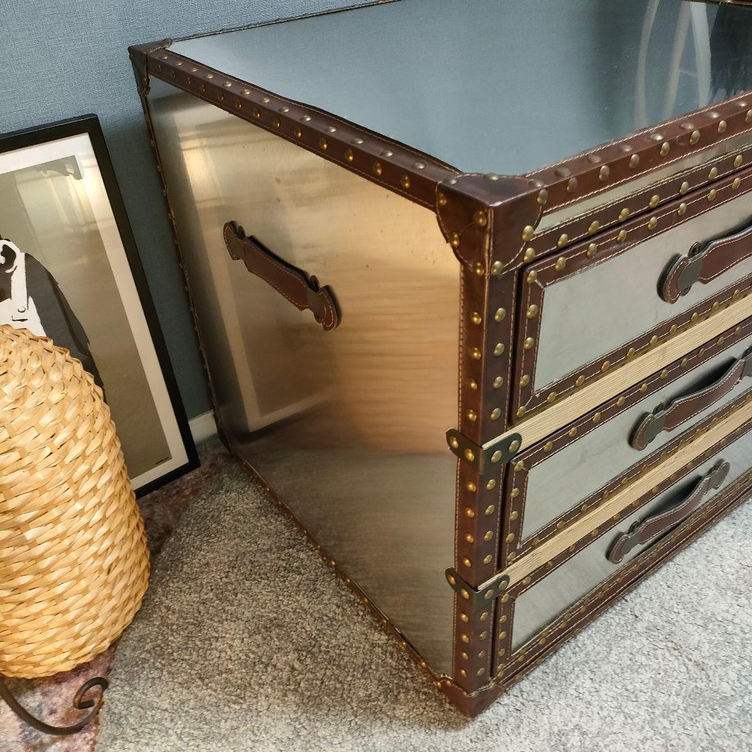 【hi hat】 ヴィンテージ調 スチールレザート チェスト