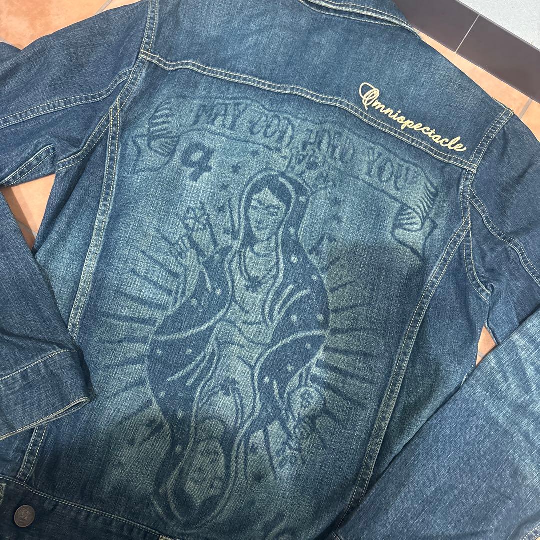 glambグラム デニムつなぎ バックプリント オールインワン ヴィンテージ加工