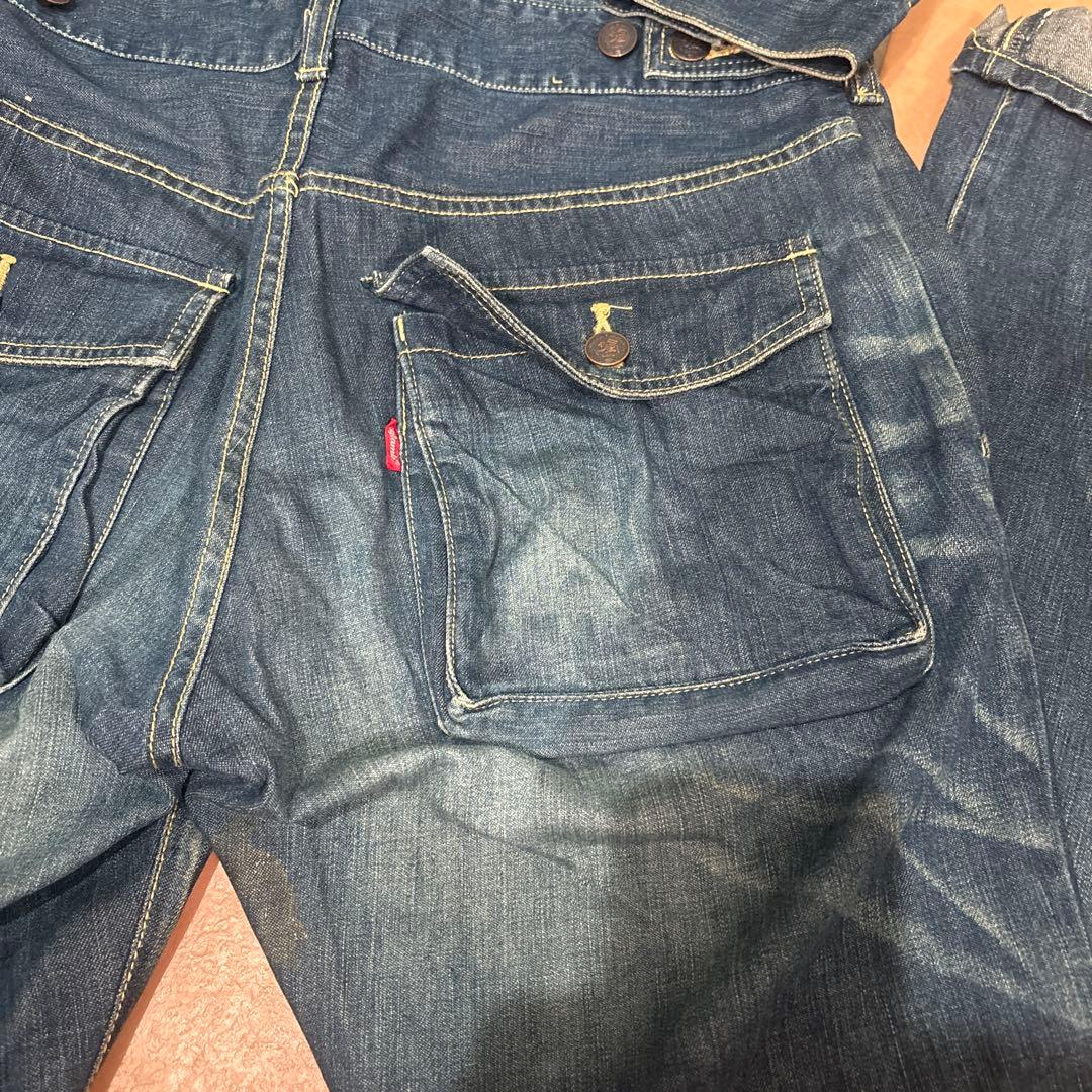 glambグラム デニムつなぎ バックプリント オールインワン ヴィンテージ加工