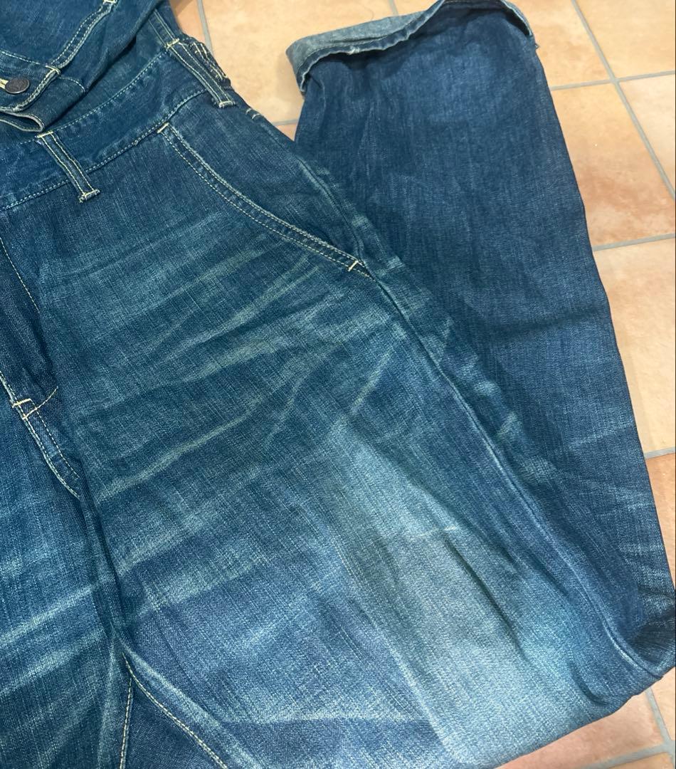 glambグラム デニムつなぎ バックプリント オールインワン ヴィンテージ加工