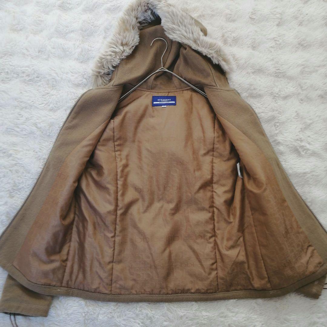 BURBERRY バーバリー ブルーレーベル ウール キャメル フードファー
