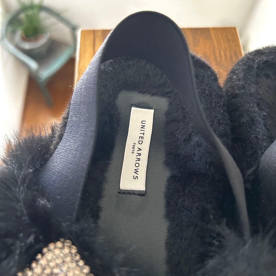 ユナイテッド アローズ ビジューフェイクファーバックストラップサンダル　37