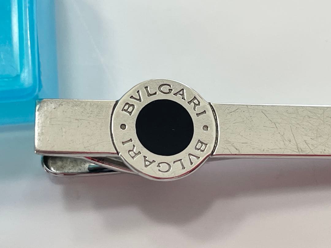 BVLGARI ブルガリ　ネクタイピン　オニキス　シルバー　ロゴ型押し　タイピン