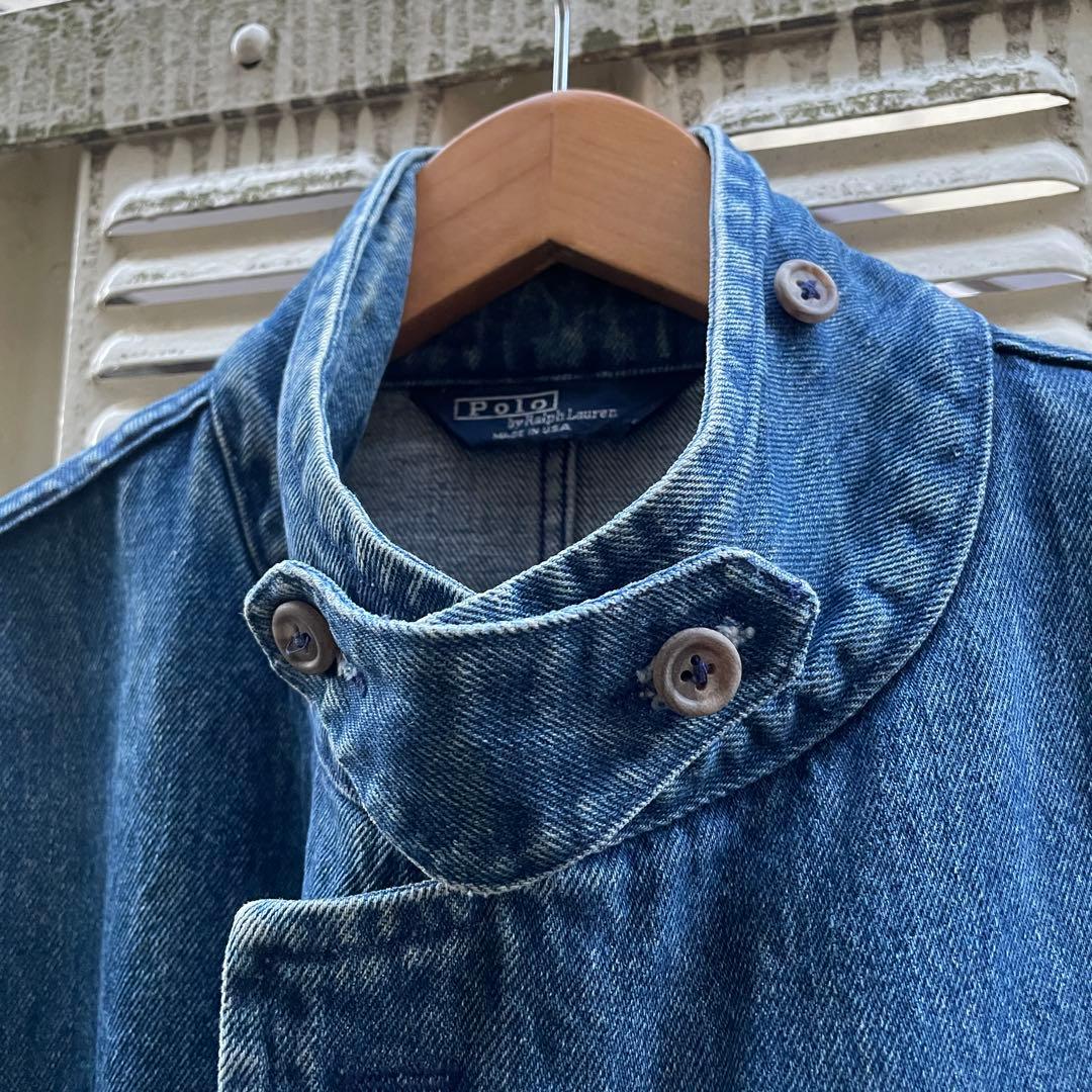 80-90s ラルフローレン USA製　デニムテーラードJKT L 三角タグ