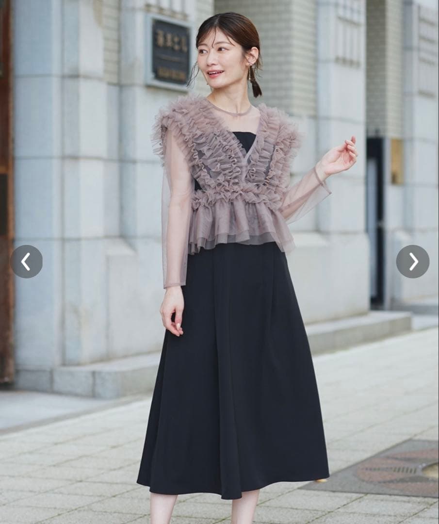 ニッセン ドレス チュールフリルベスト＋フレアワンピース 3L