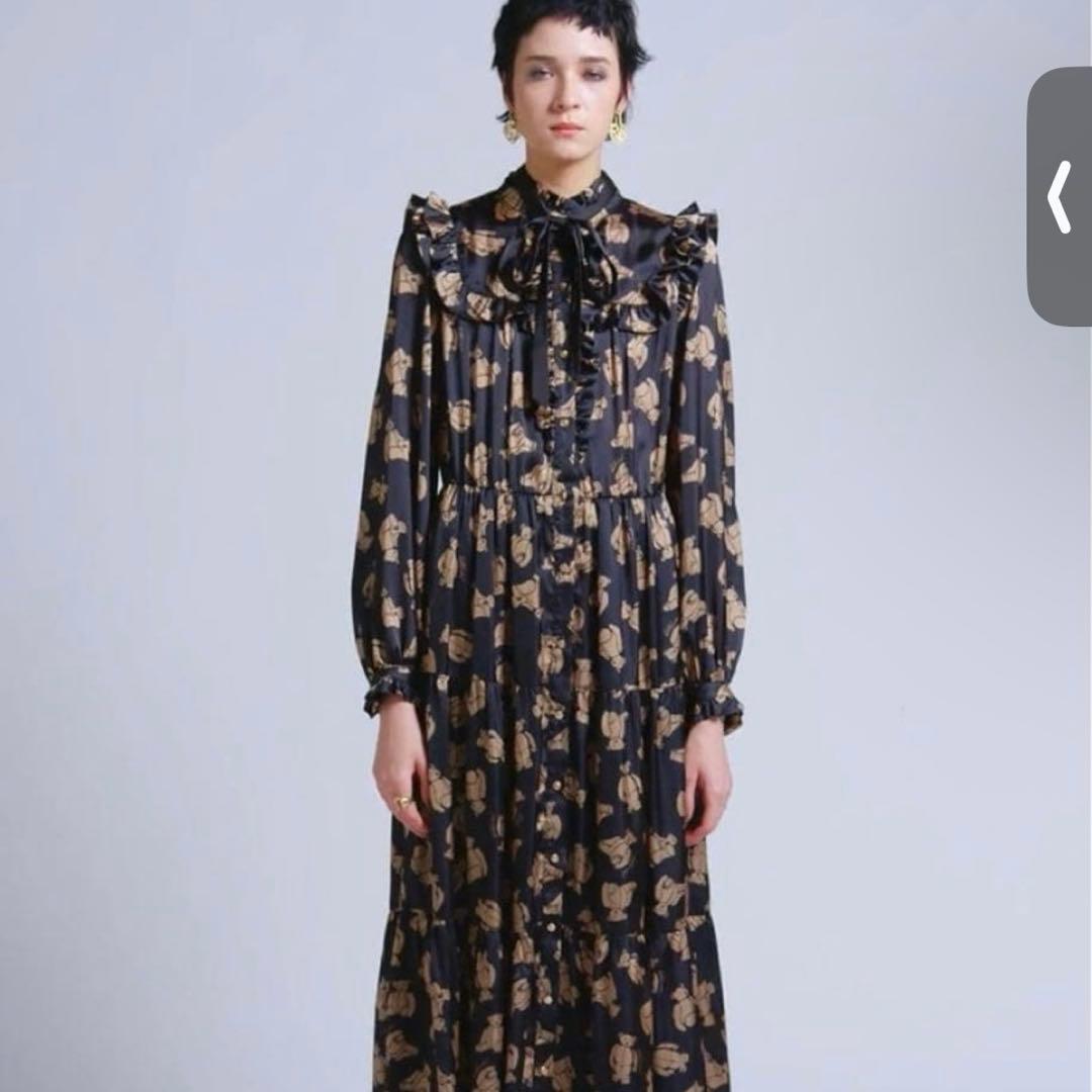 【美品✨】ダブルスタンダードクロージング　テディベア柄ロングワンピース　38
