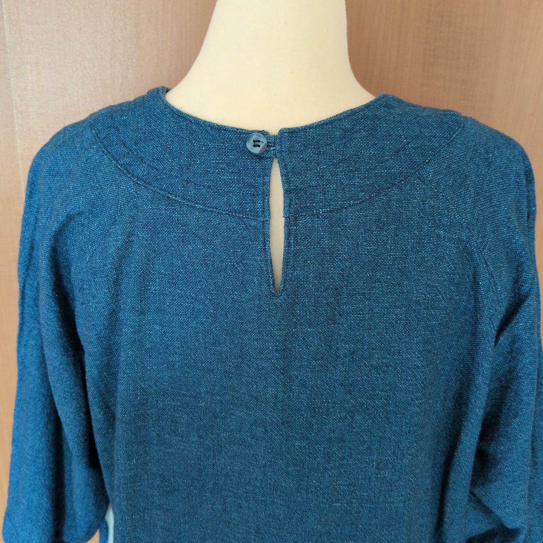 USED 笹倉玄照堂 波模様 五分袖チュニック 青