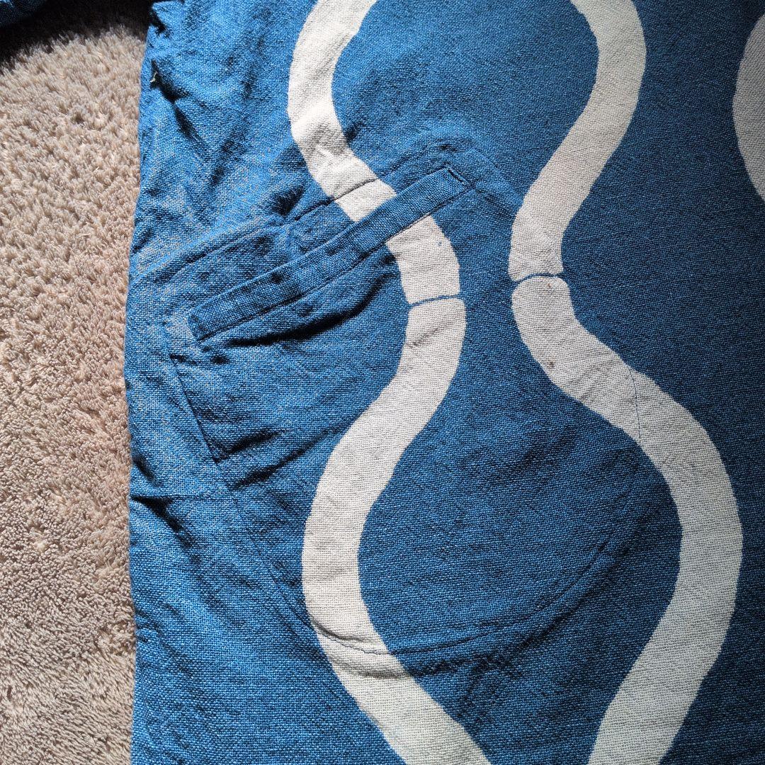 USED 笹倉玄照堂 波模様 五分袖チュニック 青