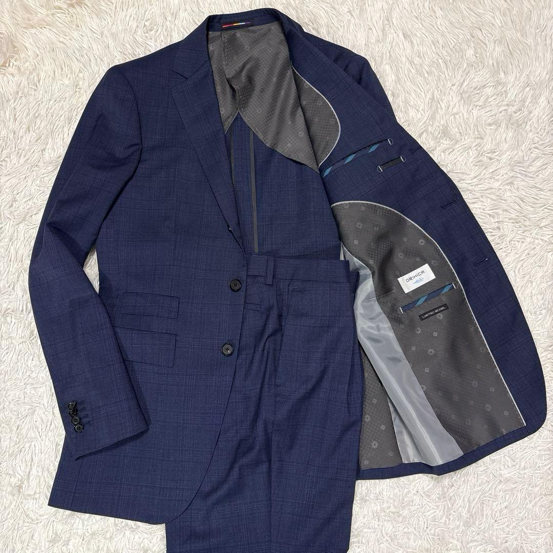 極美品 オリヒカ REDA メンズスーツ セットアップ 背抜き ウール ネイビー