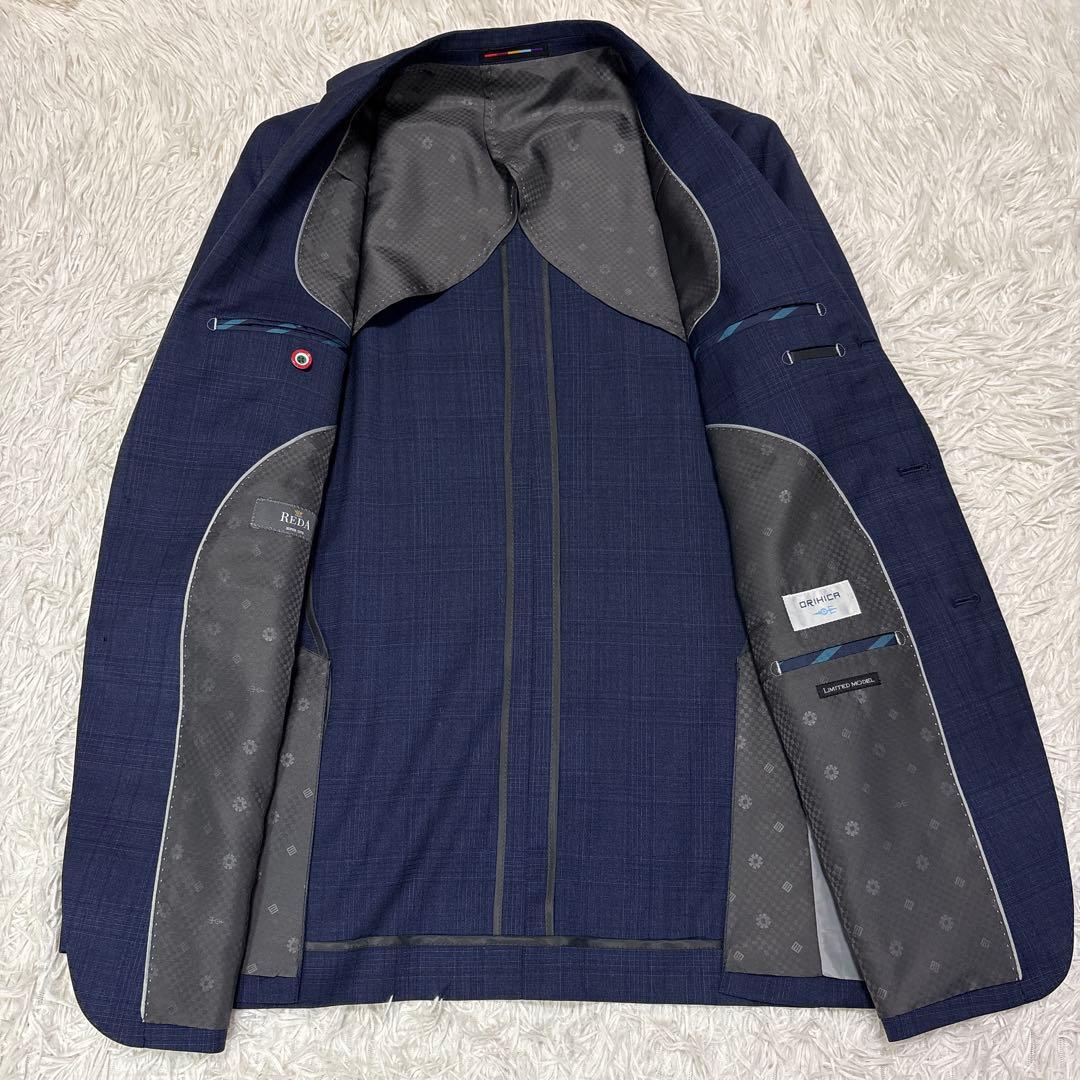 極美品 オリヒカ REDA メンズスーツ セットアップ 背抜き ウール ネイビー