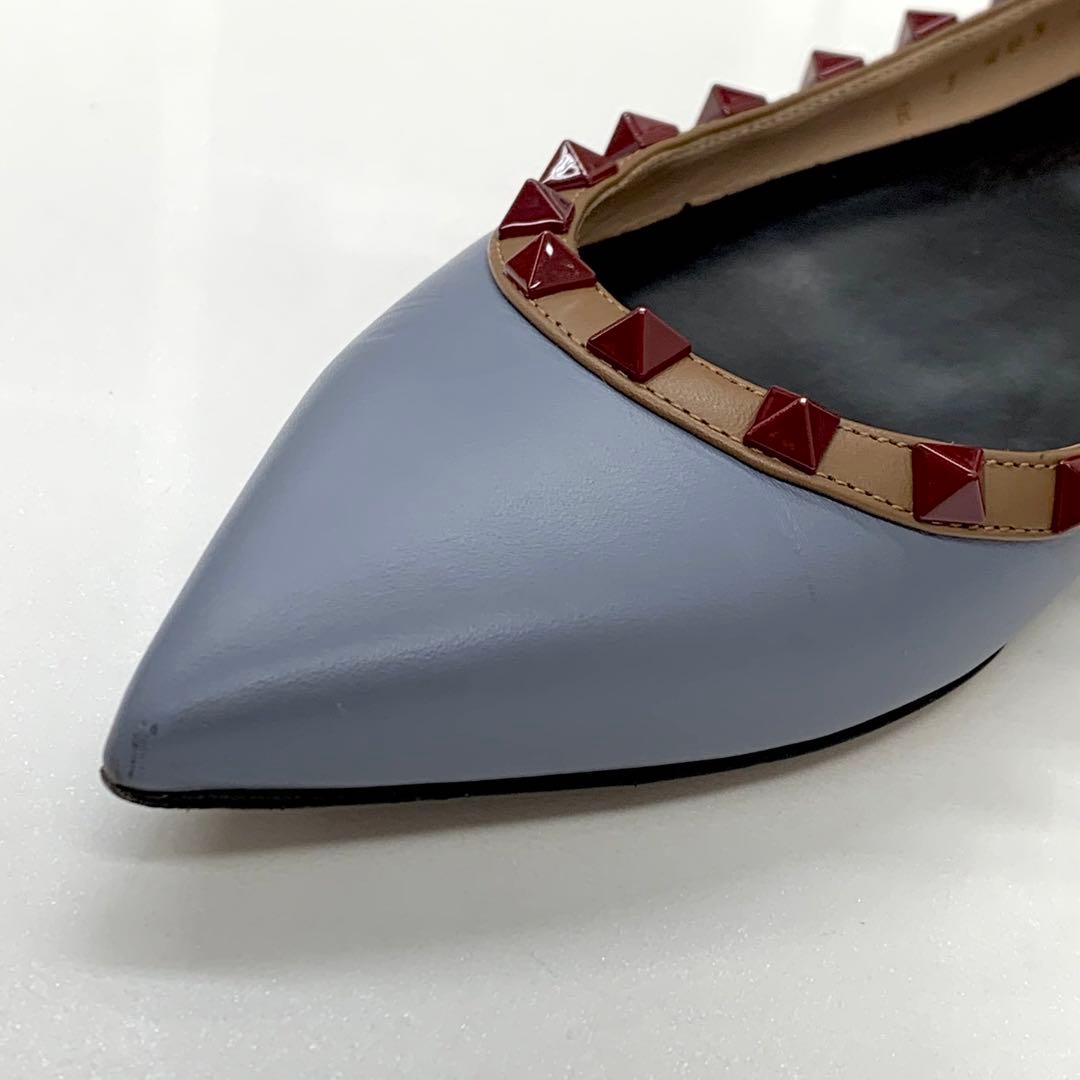 ヴァレンティノ ロックスタッズ レザー フラットパンプス ブルー系