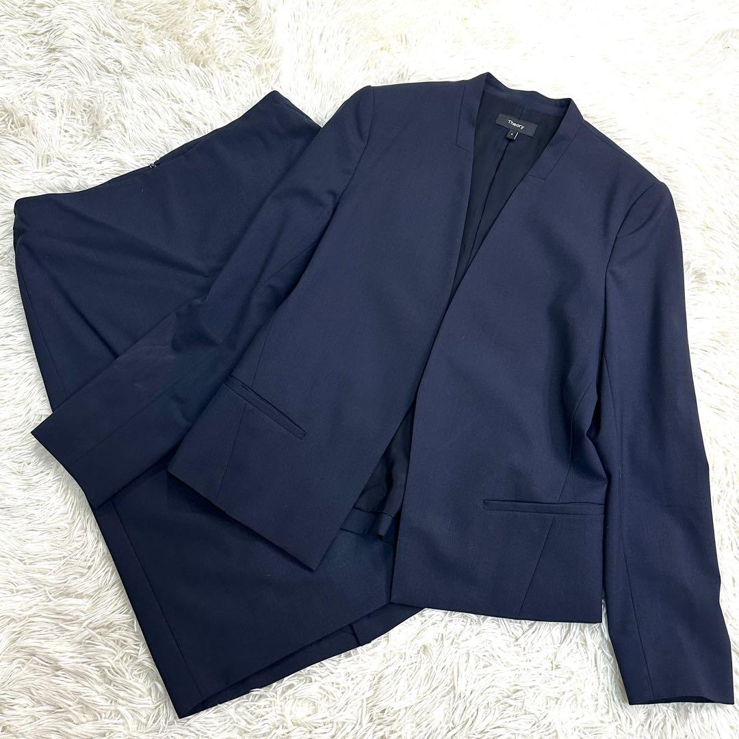 Theory セオリー スーツセット ノーカラー スカート ネイビー 4