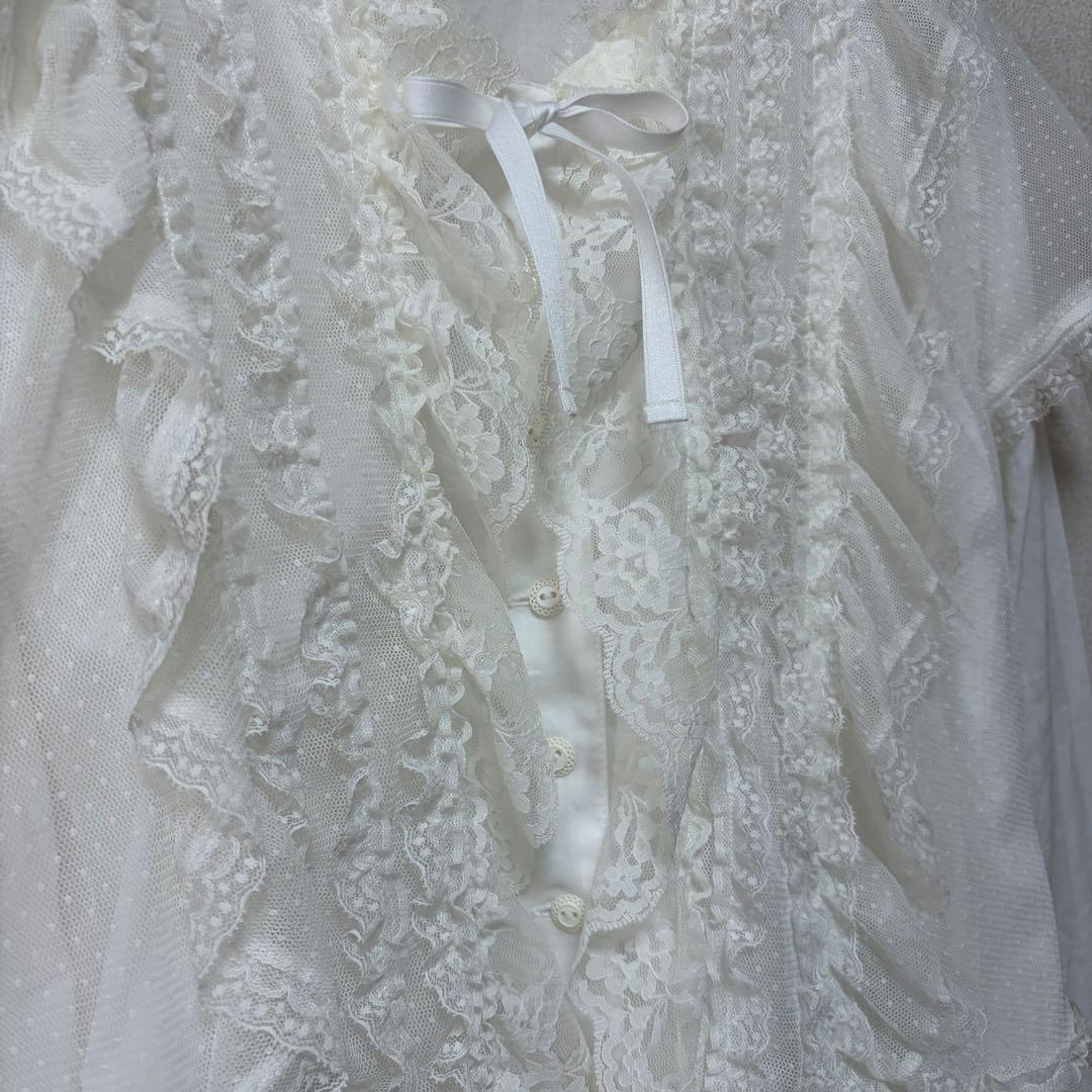 ルイスキャロル　希少　日本製　ドットチュール重ね　ローンフリルブラウスL15