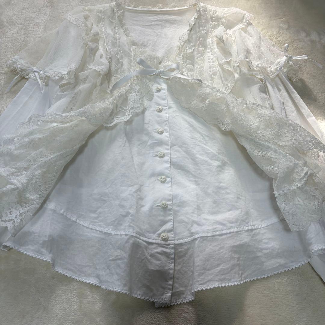 ルイスキャロル　希少　日本製　ドットチュール重ね　ローンフリルブラウスL15