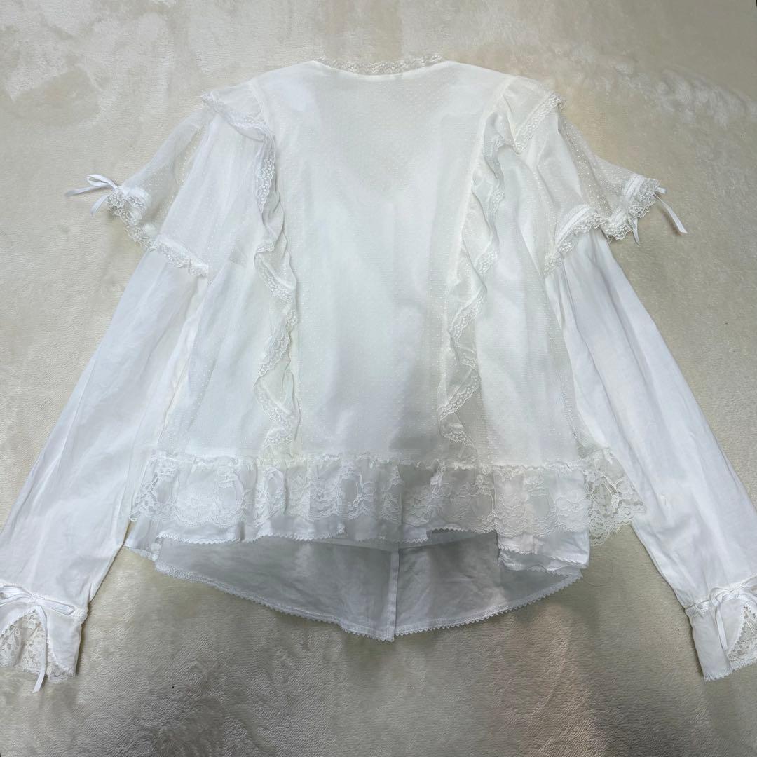 ルイスキャロル　希少　日本製　ドットチュール重ね　ローンフリルブラウスL15