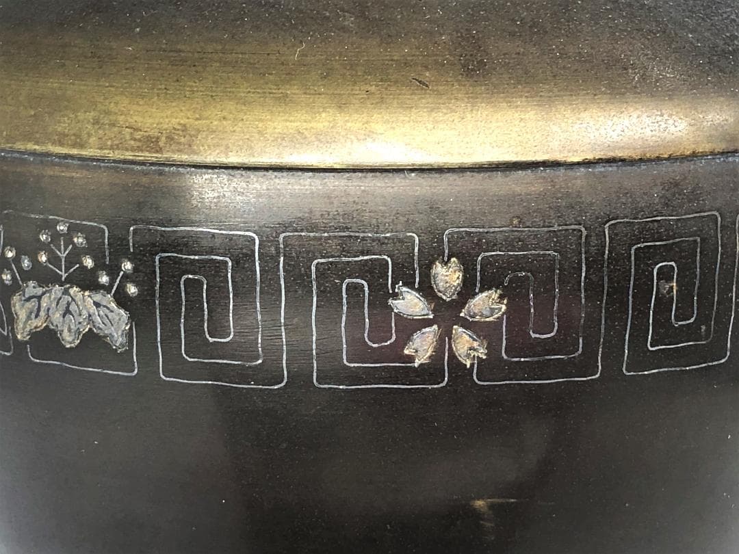 【 雷紋・和紋象嵌薄端 】　明治～昭和初期　手造彫金　鎌倉蔵出