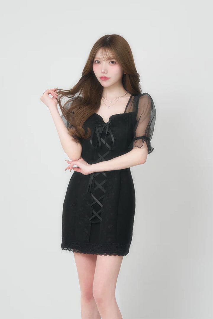 BELEAR MIMI レースアップシアーミニワンピース　ブラック