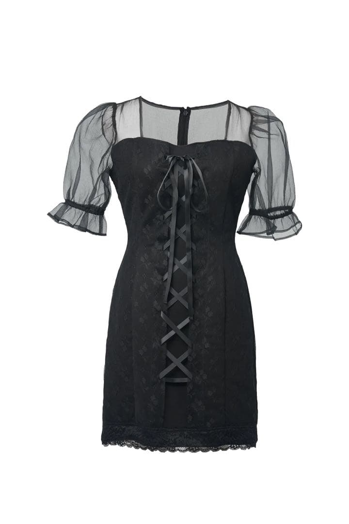 BELEAR MIMI レースアップシアーミニワンピース　ブラック