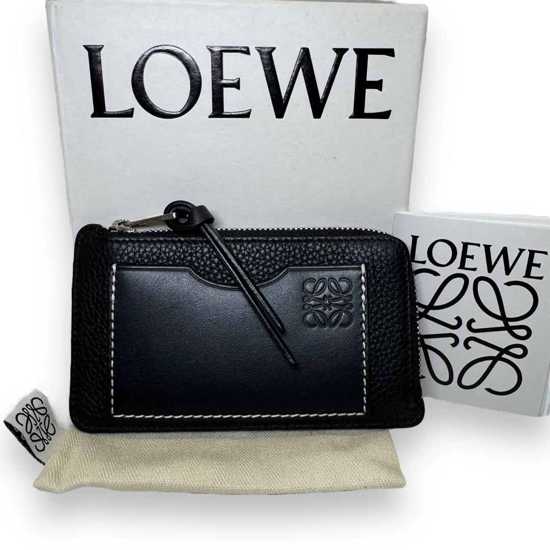 極美品■ロエベ アナグラム型押し コンパクトウォレット カードケース 黒 箱付き