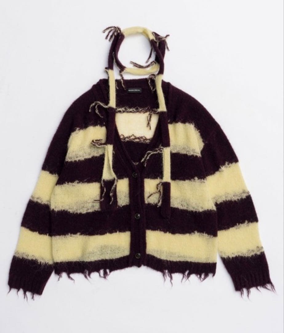 MAISON SPECIAL 　フリンジ付き紫と黄のストライプカーディガン