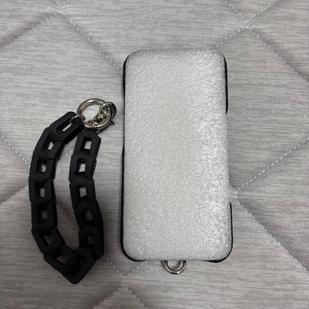 DEMIU ブラック iPhoneケース チェーンストラップ付き