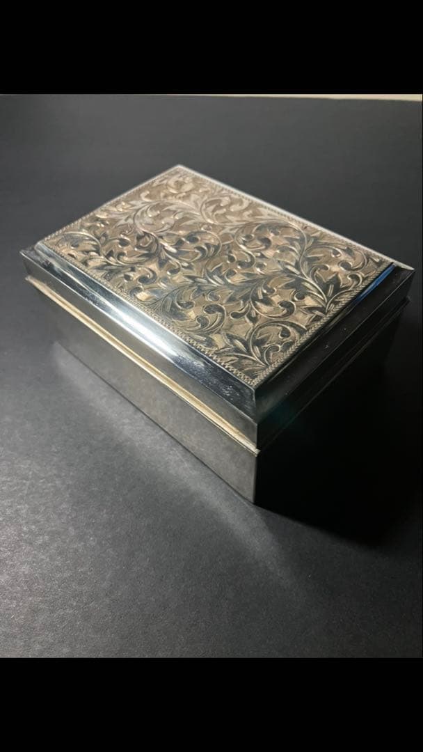 【唐草銀器】STERLING950 銀製小箱／黒檀内張・210gアンティーク銀器