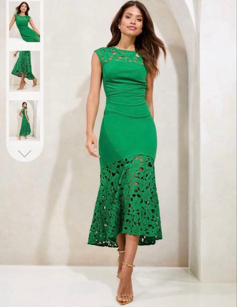 Lipsy グリーン フレアミディワンピース