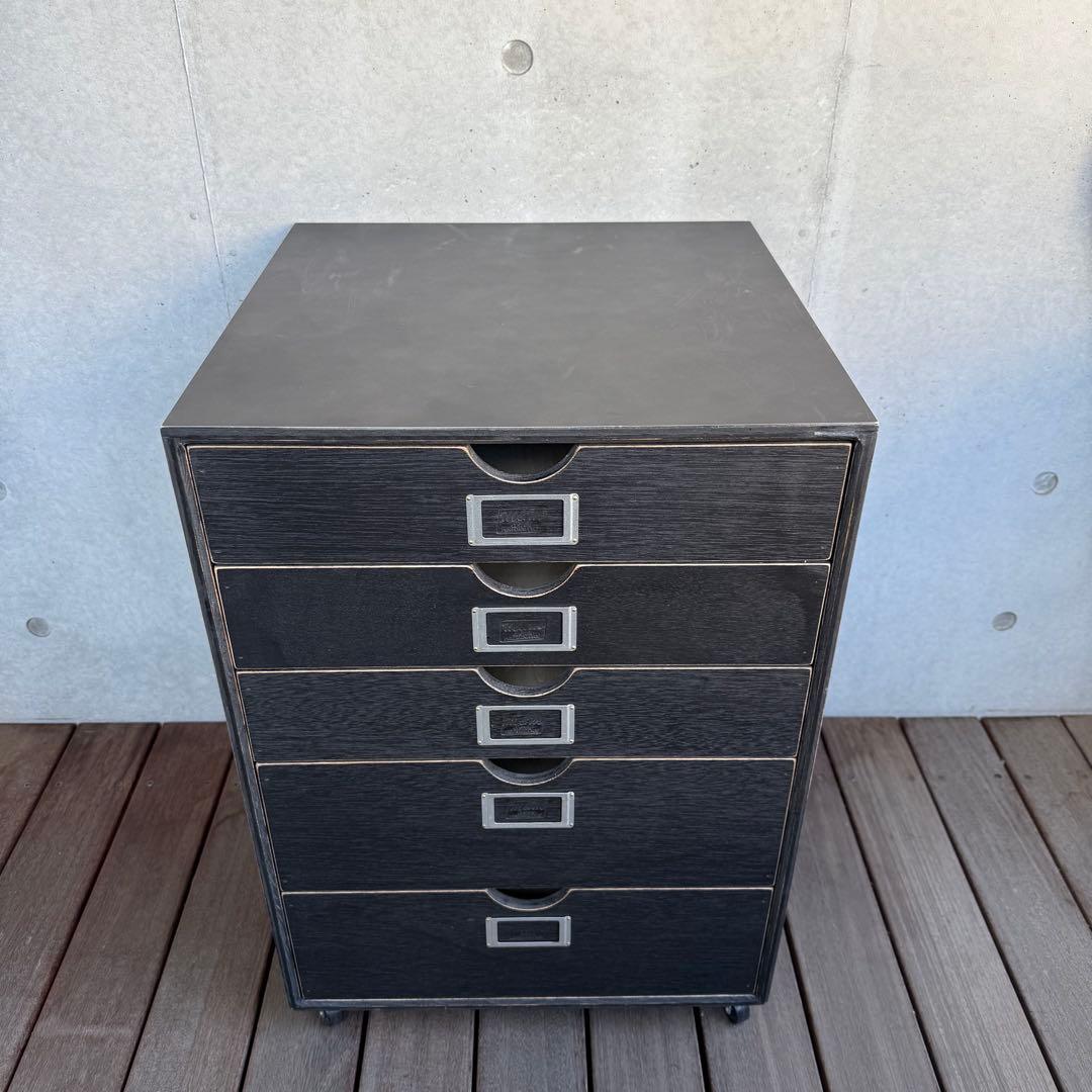 M&M カスタムパフォーマンス　木製5段収納ラック キャスター付き