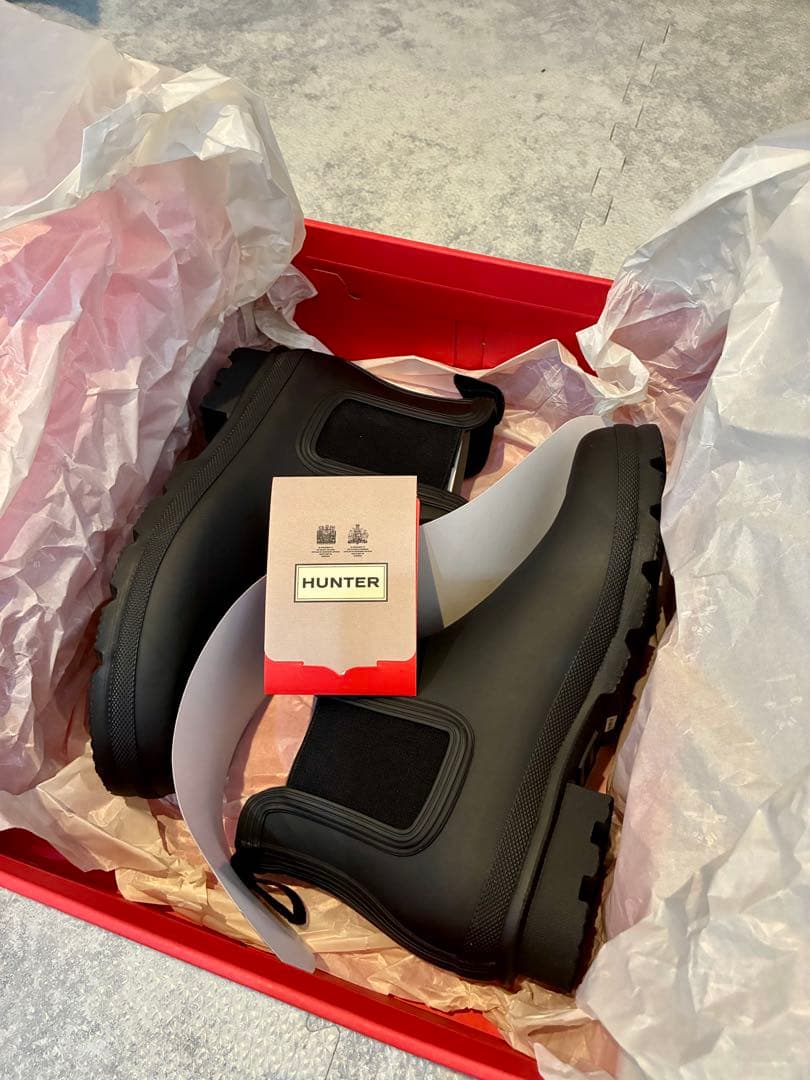 HUNTER ブラック サイドゴアレインブーツ